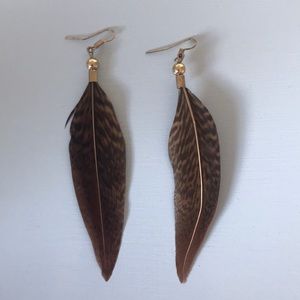 Gold and brown feather earrings